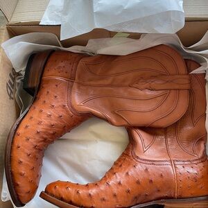 Men's Ostrich Allen’s of Austin Western Boots Cognac Brown Round Toe